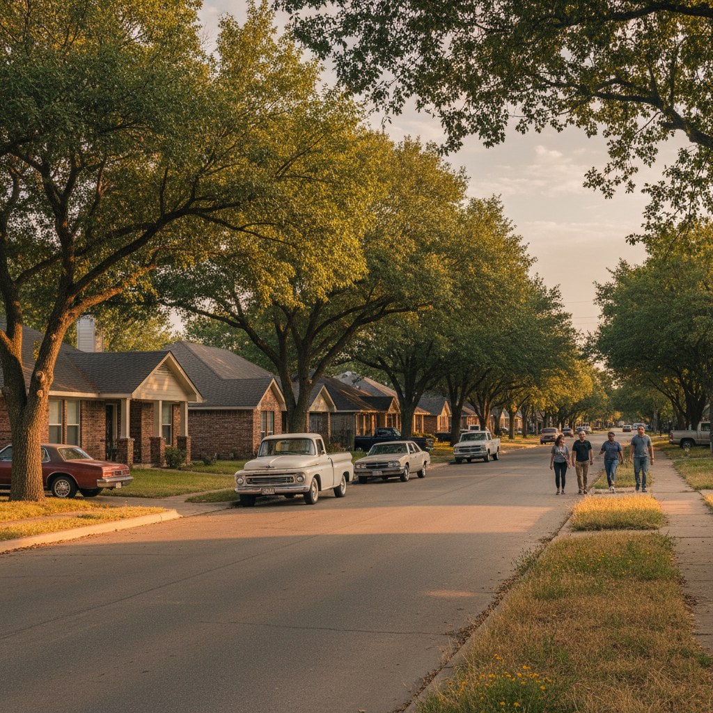 a street scene in Justin, TX